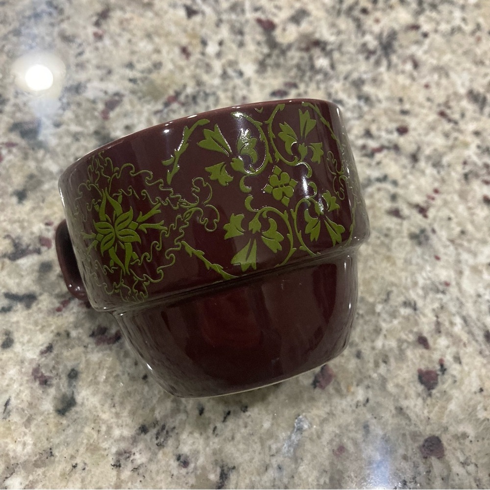 World Market Set of 6 coffee cups with metal holder **1 glued back* Holder Rustd - Picture 6 of 16